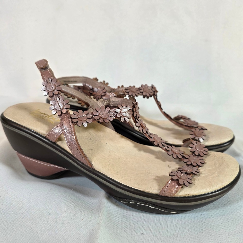 Jambu Cybill Rose‎ Gold Metallic Floral Wedge Sandals Womens 7M Feminine